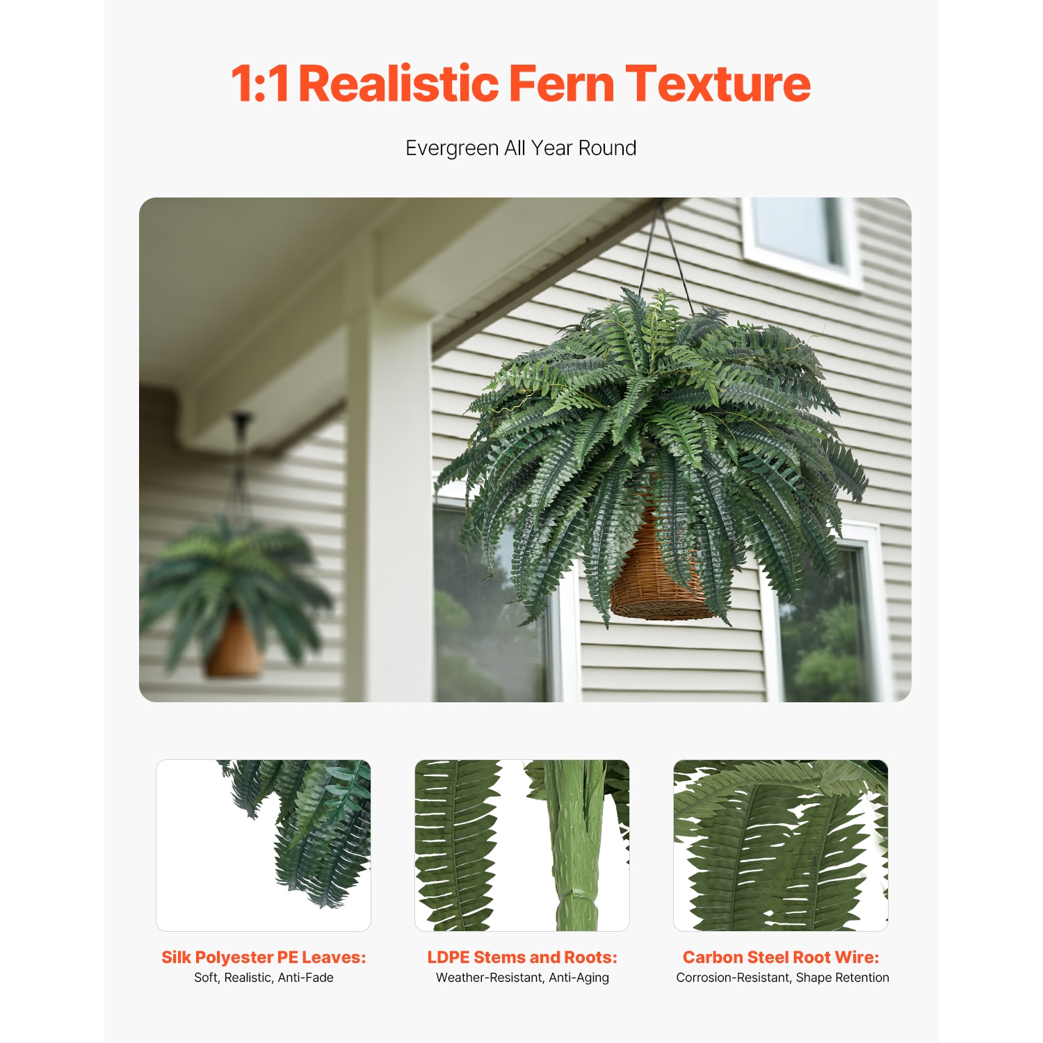 Artificial Ferns 1Pcs, 47 Inch Artificial Boston Ferns Plants, Fern With 88 Branches, Artificial Plants Large For Outdoors/Indoor Home, Office,Garden (Flowerpot Unincluded)_maomaolike.com